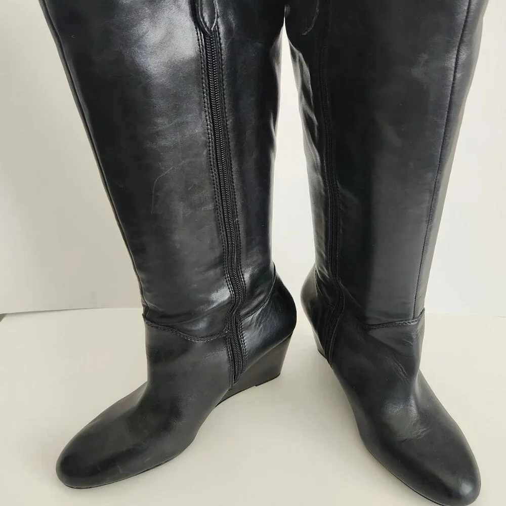 Franco Sarto Knee High Women's Black Leather Boots - Picture 2 of 5